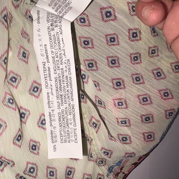 NWT NEW Zara Feather Trim Printed Blouse XS Boho Sheer Tassle Button Front - Picture 4 of 10